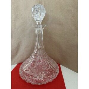 Vintage Cut Crystal Glass Decanter with Stopper, 11.5”high x7.5”wide